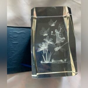 3D Laser Etched Crystal Glass Fairy Dragonfly Flowers Paperweight Desk-weight